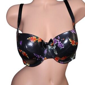 Savage X Fenty Floral Satin Underwire Bra Black Multicolor 38DDD NWT